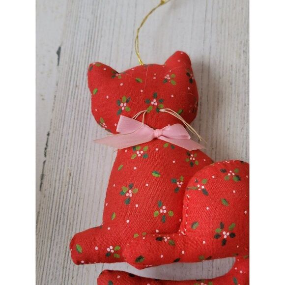 Handmade cat floral pattern plush ornament Xmas decor - Picture 2 of 4